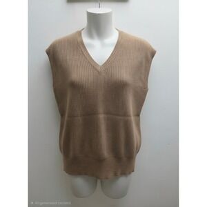Heather Loom Womens Tan Lambswool Angora Blend V-Neck Ribbed Knit Sweater Vest S